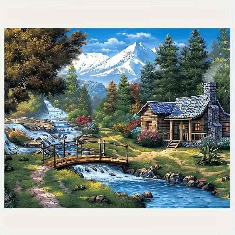 50x40cm Diamond Painting Alpen huisje (rond) nr 82, Hobby en Vrije tijd, Knutselen, Nieuw, Diamond painting, Educatief, Zelfklevend