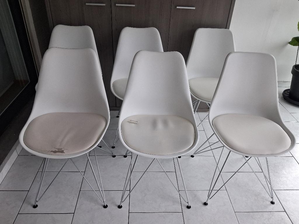 6 stoelen, Ophalen, Gebruikt, Leer, Wit