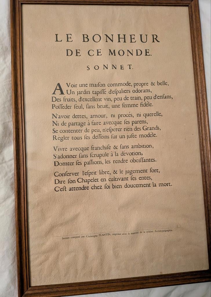 Sonnet le bonheur de ce monde 1936, Antiek en Kunst, Ophalen