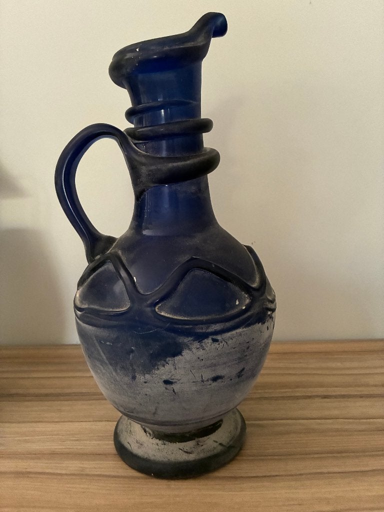 Blauw glazen vaas, Maison & Meubles, Accessoires pour la Maison | Vases, Fait main, 35 cm, Comme neuf, Verre