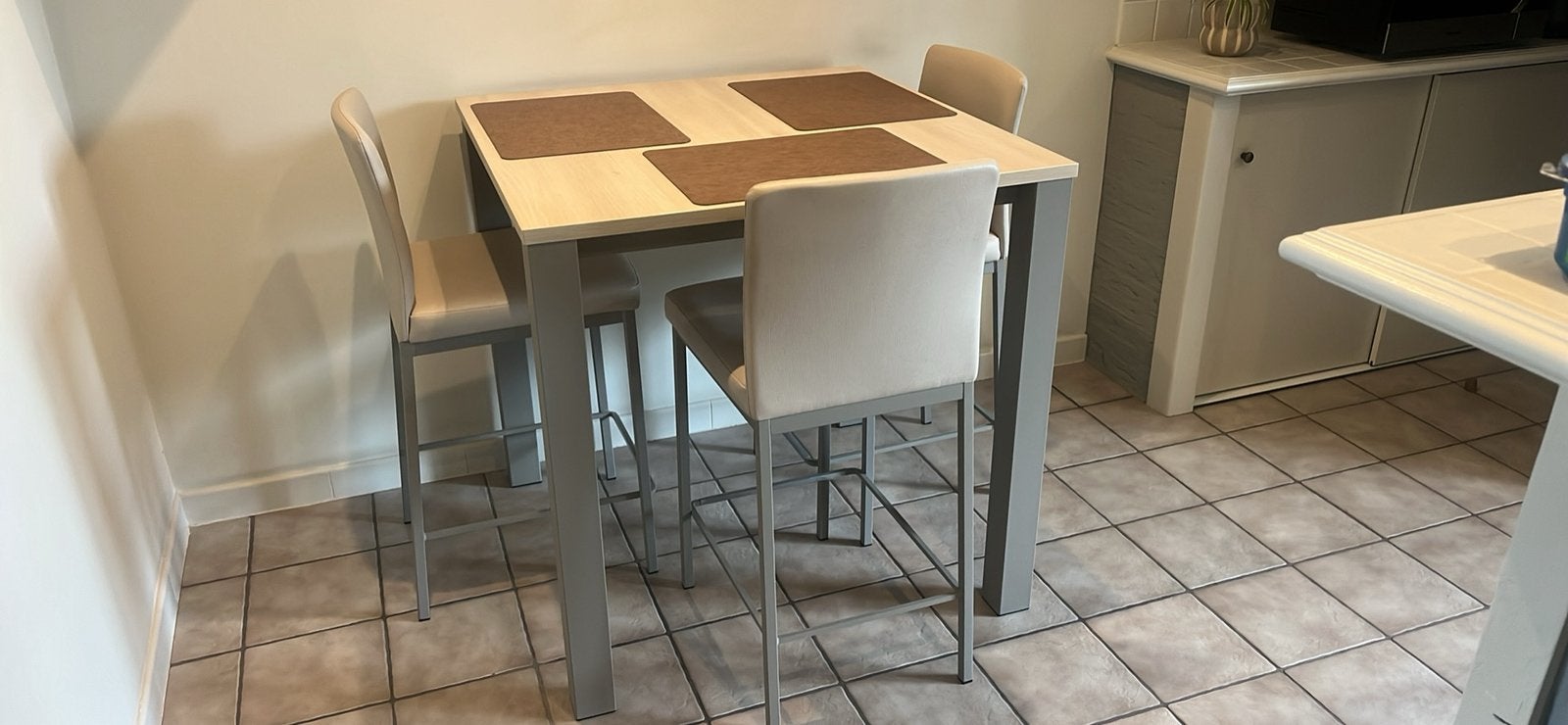 Hoge tafel met 3 stoelen, Ophalen, Gebruikt, 50 tot 100 cm, Vierkant