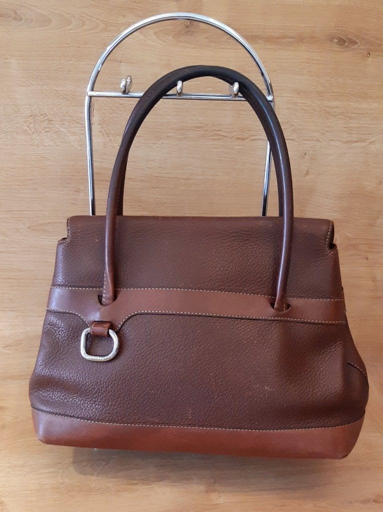Authentieke Delvaux ''Deux de Delvaux" bruin lederen handtas, Ophalen, Gebruikt, Bruin, Handtas