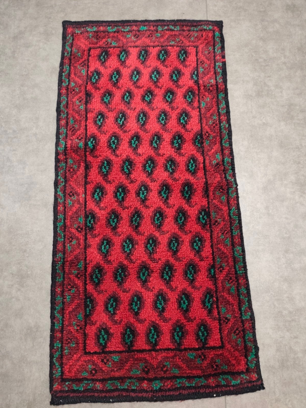 Set of 3 Handmade Turkmen Wool Rugs – 3 Red Matching Mats, Enlèvement ou Envoi, Vert