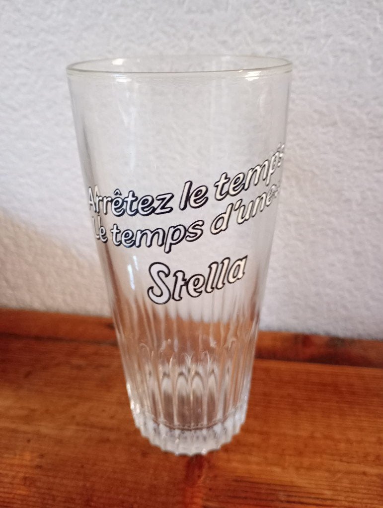 Bierglas van de brouwerij Stella Stop de tijd..., Ophalen of Verzenden, Gebruikt, Glas of Glazen, Stella Artois