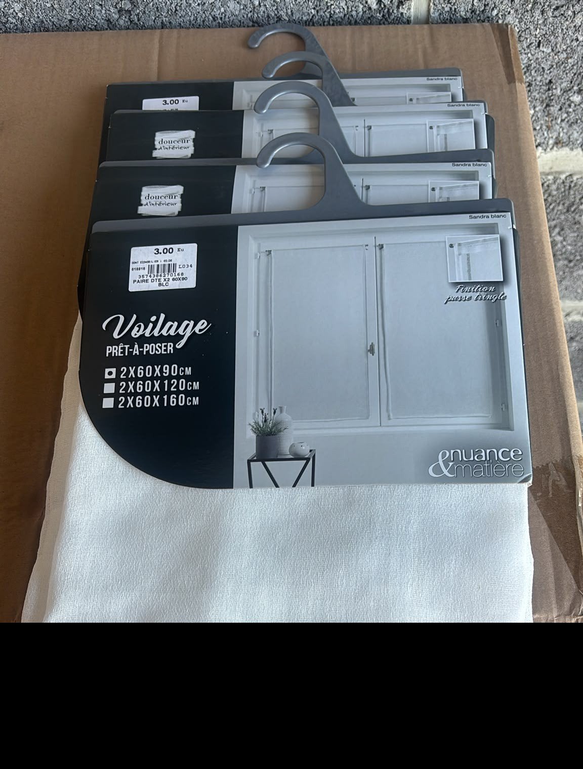 Lot de 4 paires de voilages blancs 60 x 90 cm, Enlèvement ou Envoi, Blanc