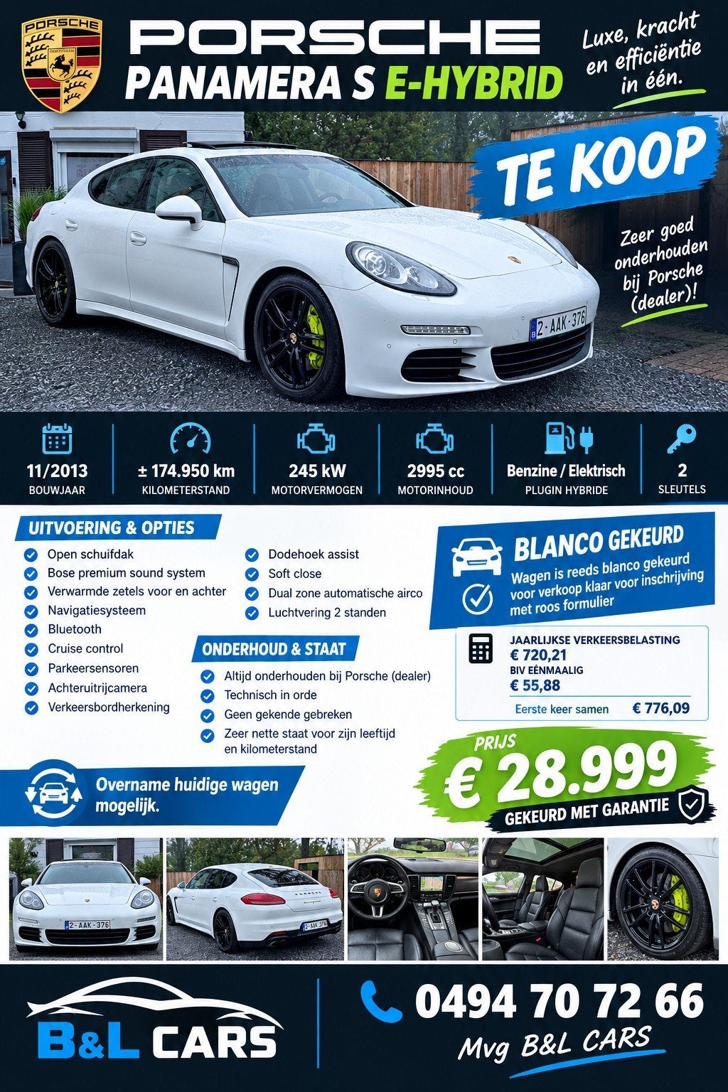 Porsche panamera S-E Hybride, Auto's, Automaat, Achterwielaandrijving, 2995 cc, Wit