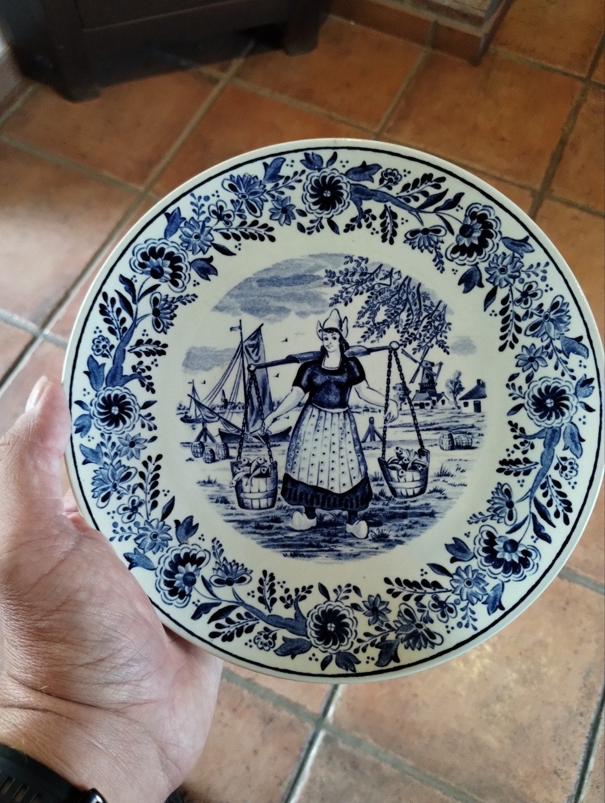 Assiette murale vintage Bleu de Delft - Boch / Royal Sphinx, Enlèvement
