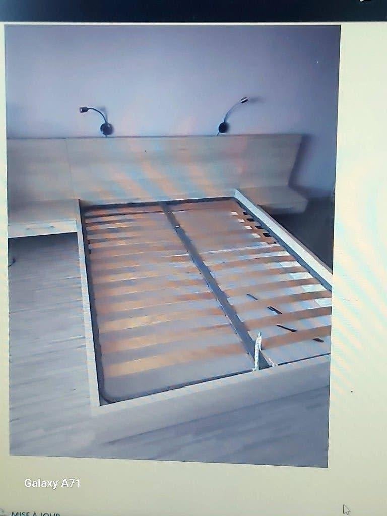 180x200 tweepersoonsbed met nachtkastjes en hoofdeinde, Huis en Inrichting, Slaapkamer | Beddengoed, Gebruikt, Twijfelaar, Grijs