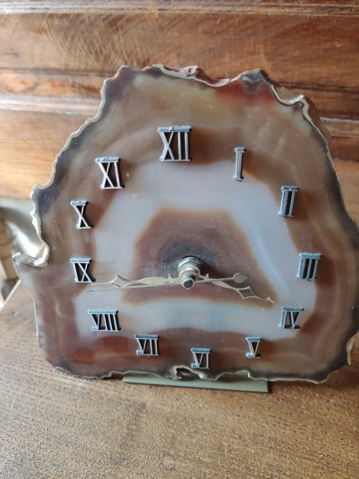 Vintage tafelklok in agaatsteen, natuursteen, Antiquités & Art, Antiquités | Plateaux, Enlèvement
