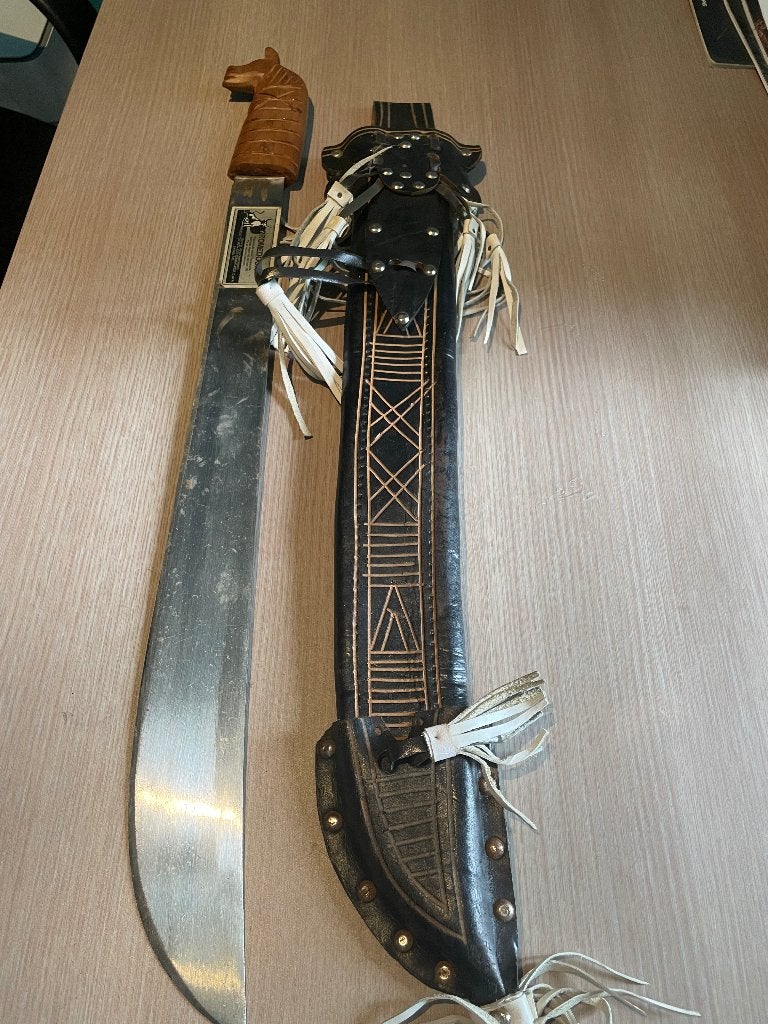 Machette vintage Promedoca avec étui en cuir, Enlèvement ou Envoi, Autres, Couteau ou Poignard