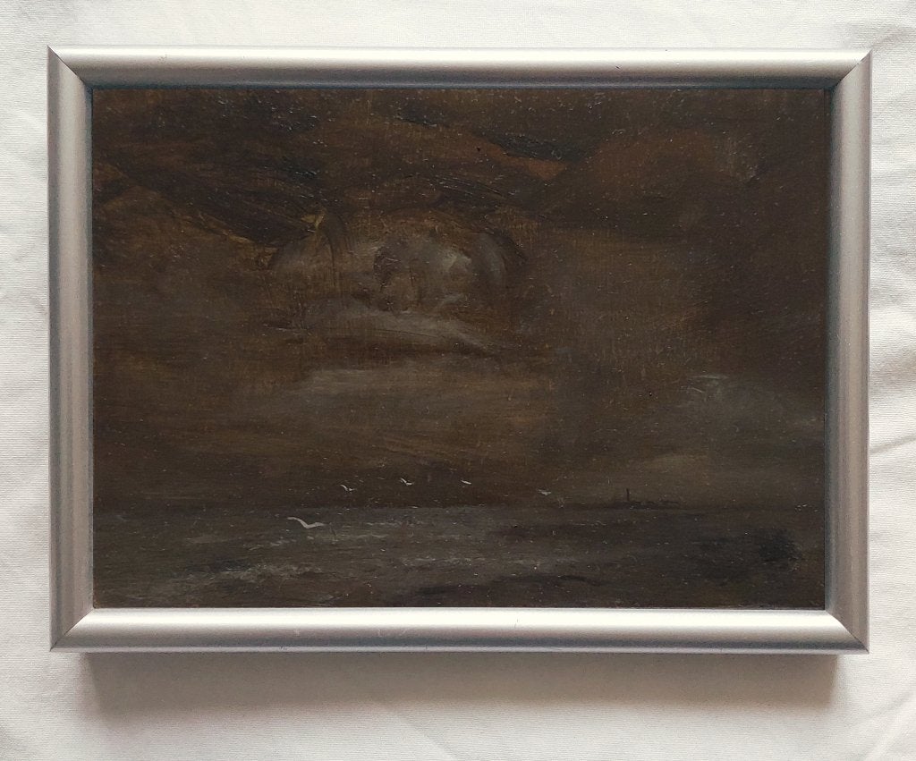 Landschap met Donkere Wolkenlucht - Olieverf, Antiquités & Art, Enlèvement ou Envoi, Peinture à l'huile, Panneau, Paysage