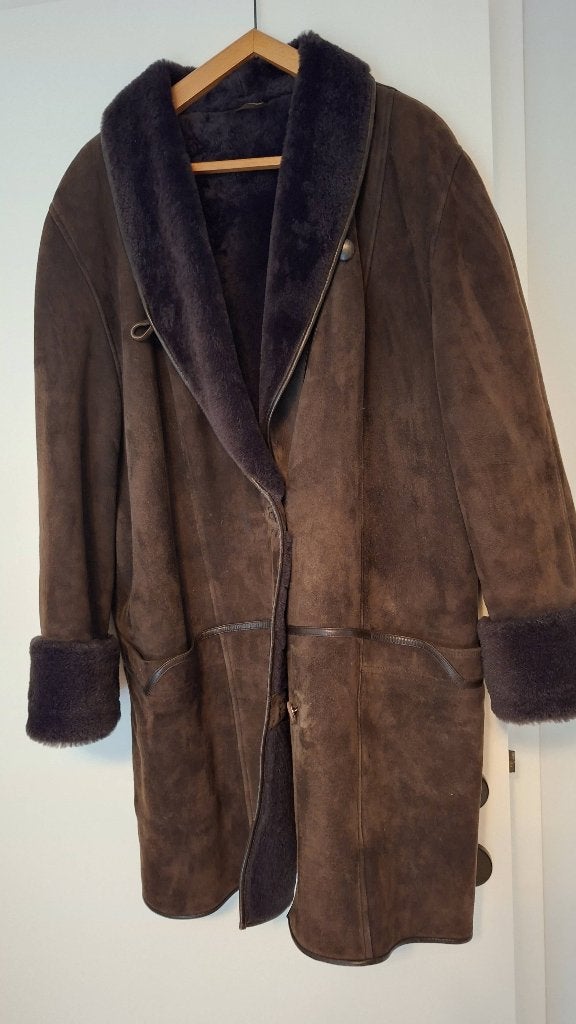 Vintage "mouton retourné " jas, Ophalen, De Wit, Bruin, Maat 46/48 (XL) of groter