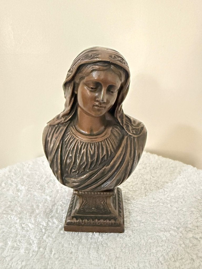 Antique bronze bust of Mary - Religious artwork, Enlèvement ou Envoi, Comme neuf, Religion