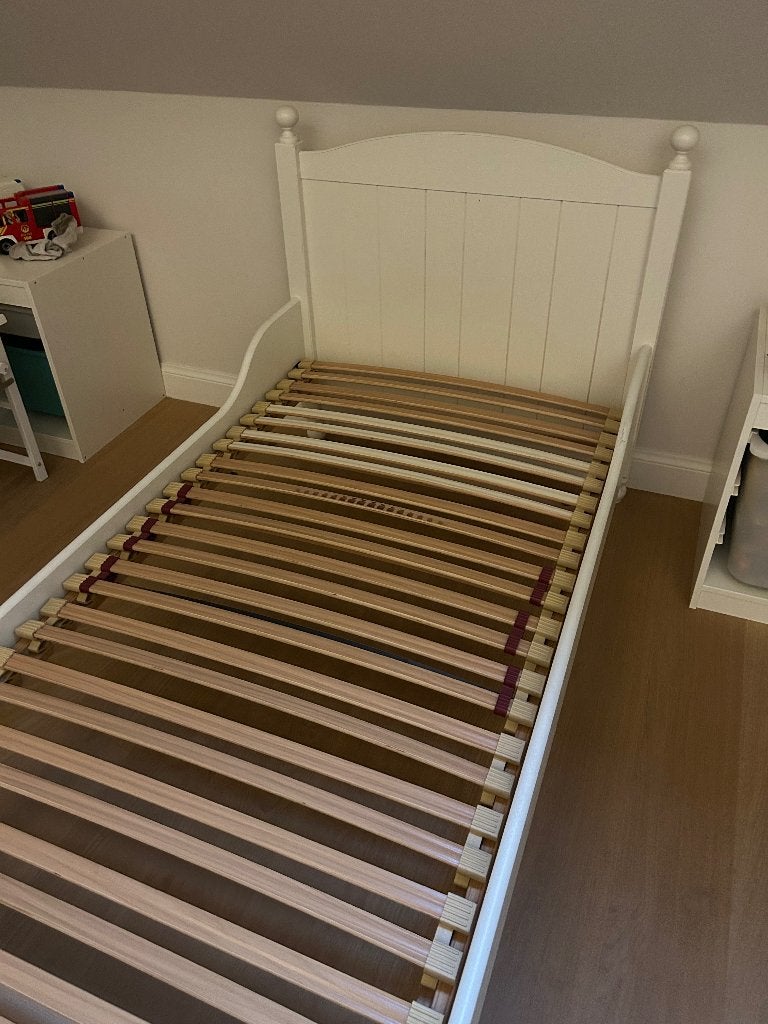 1 persoons houten kinderbed, 85 à 100 cm, Sommier à lattes, Enlèvement, 180 cm ou plus