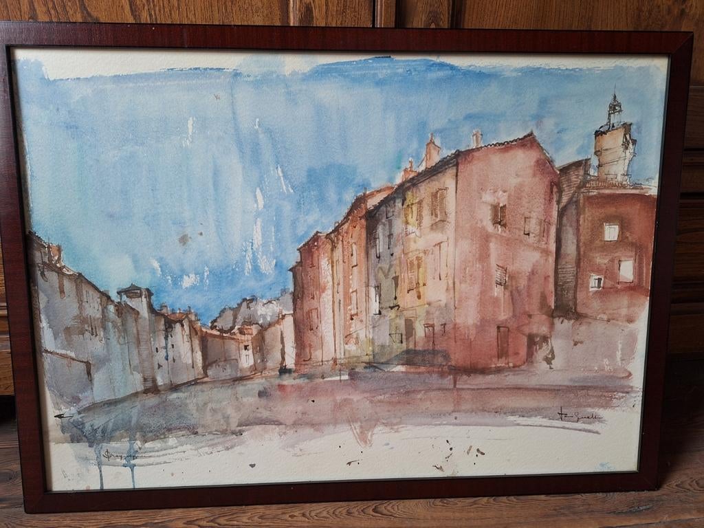 José Van Gucht - Aquarel Draguignan, Antiek en Kunst, Ophalen