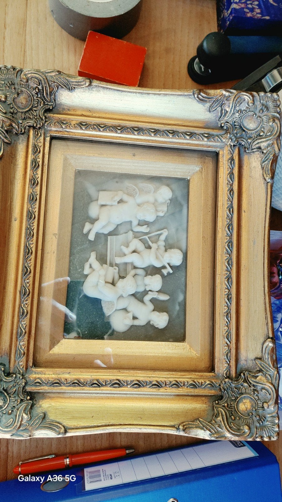 lijst met engelen, Ophalen, Bruin, 25 cm, Ingelijst werk