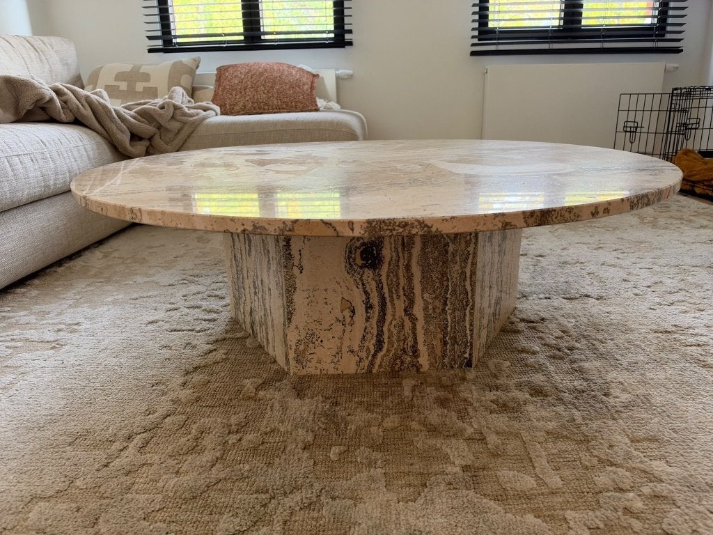 Salontafel, Maison & Meubles, 100 à 150 cm, Rond, Design travertin, Comme neuf