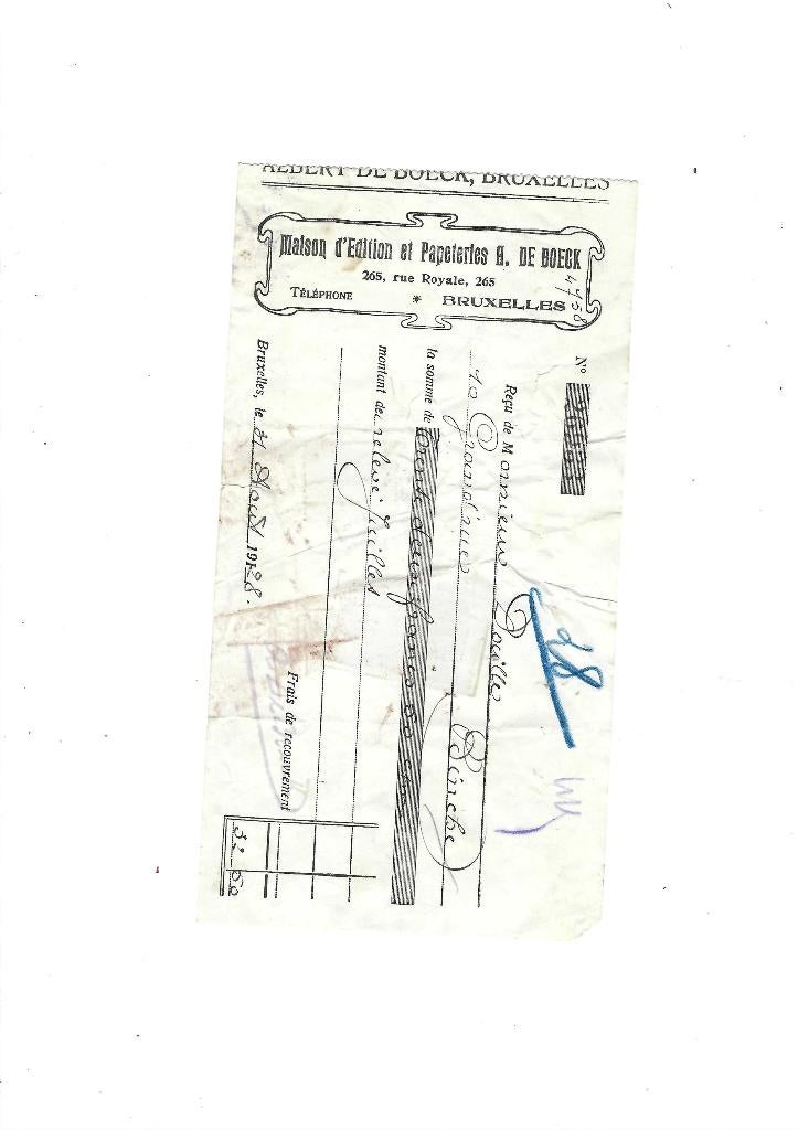 Ancien reçu 1928, Collections, Enlèvement ou Envoi, Utilisé