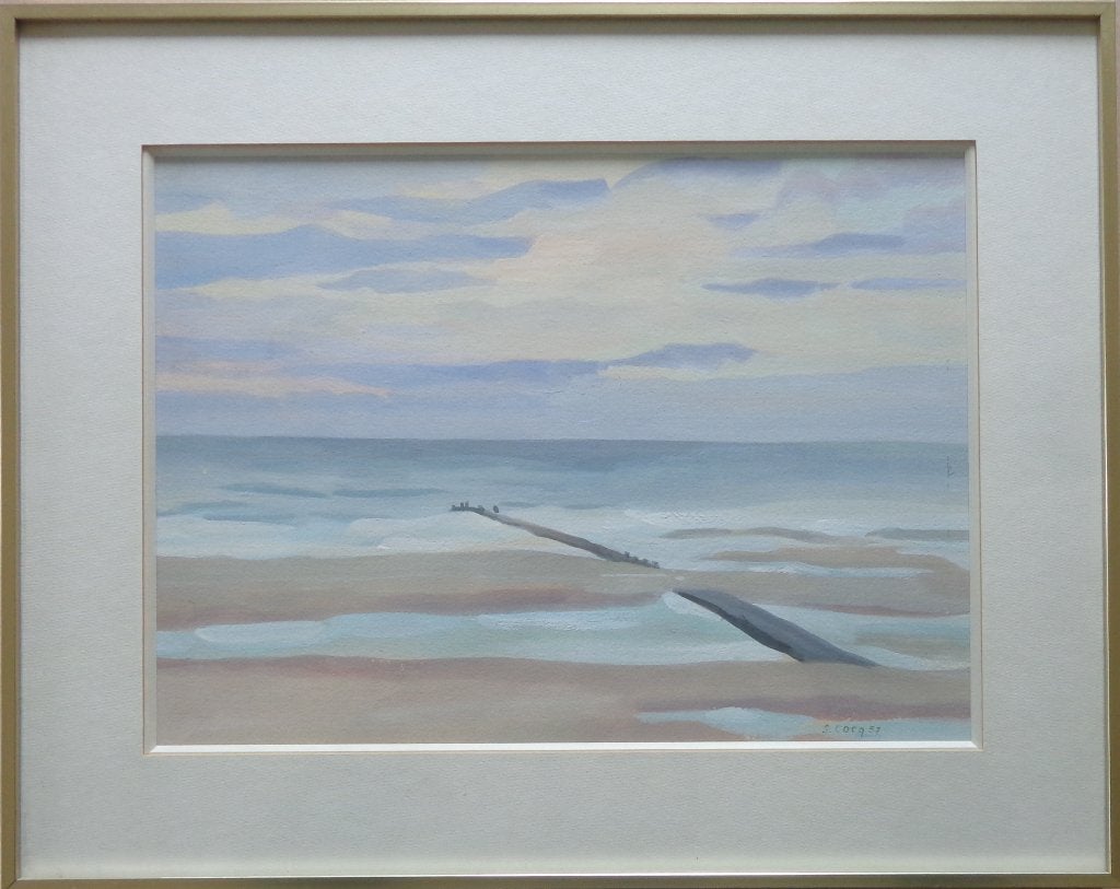 SUZANNE COCQ / GOLFBREKER MARINE / ORIGINEEL WERK / 35x45cm, Enlèvement ou Envoi, Paysage, Papier/carton, Passe-partout