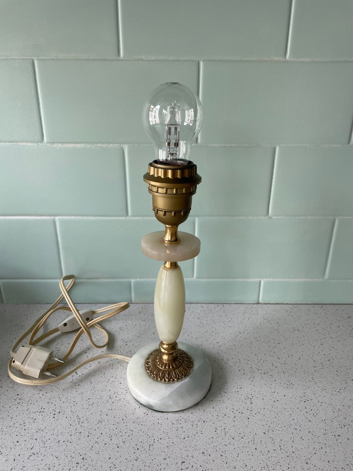Vintage onyx marmer messing tafellamp, Maison & Meubles, Enlèvement, Comme neuf, Vintage