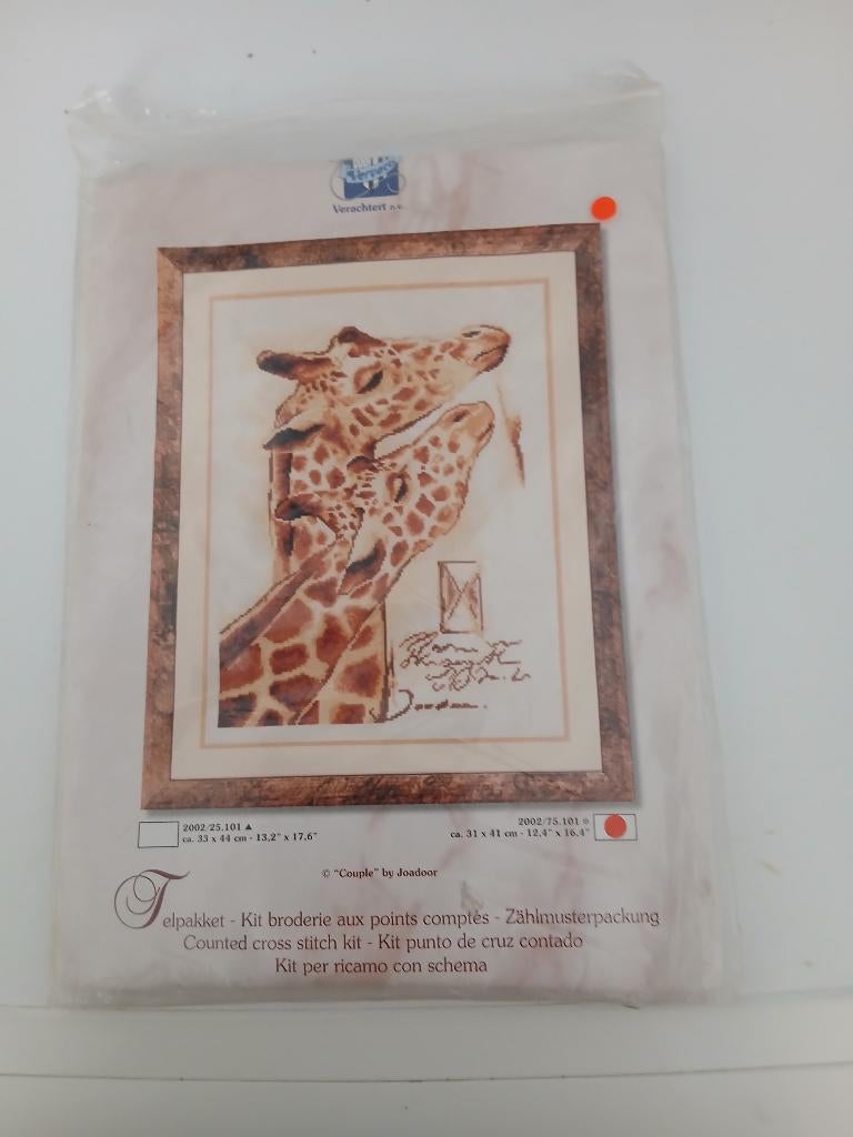 Kit de broderie Girafes ; Verachtert n.v. ; 31 x 41 cm ;, Hobby & Loisirs créatifs, Broderie & Machines à broder, Enlèvement ou Envoi