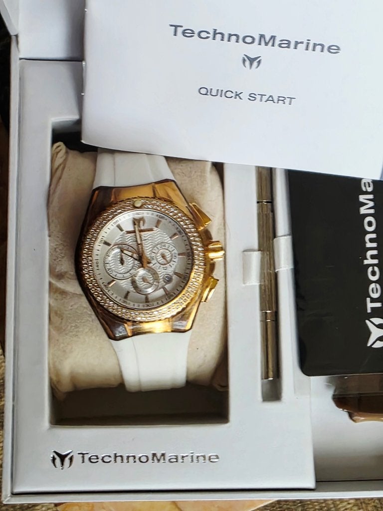 Technomarine Chronograaf polshorloge met diamanten 0,80kt, Ophalen of Verzenden, Zo goed als nieuw, Goud, Met edelsteen