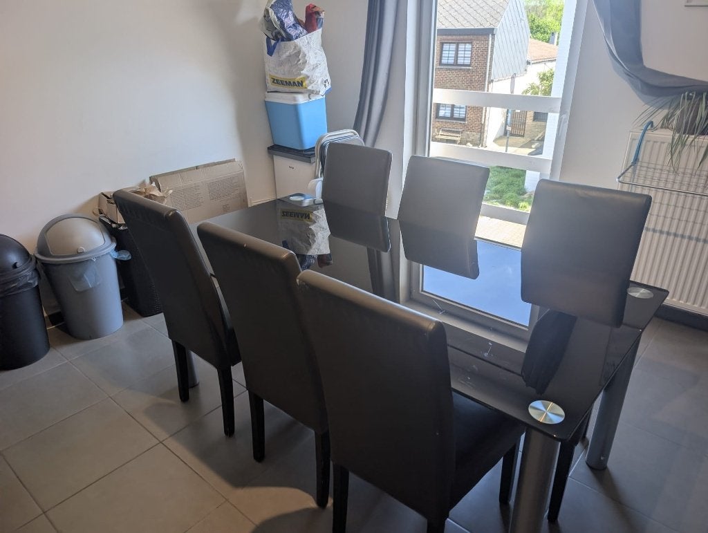 table de salle à manger  en verre + 6 chaises, Ophalen, Gebruikt