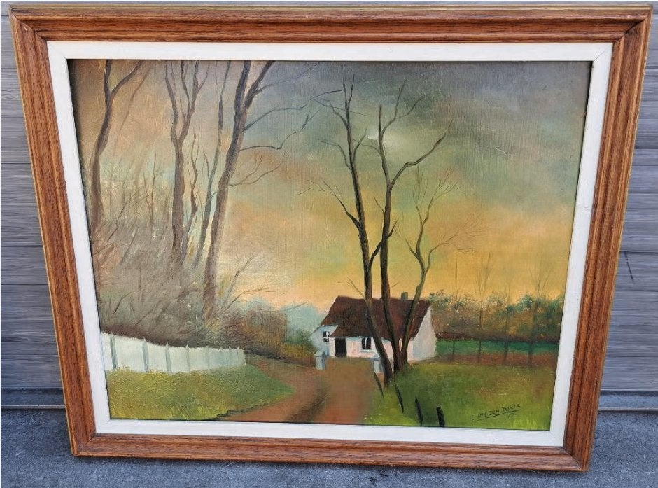 huile sur panneau maison signe Léon van den bulcke, Antiquités & Art, Enlèvement ou Envoi, Panneau