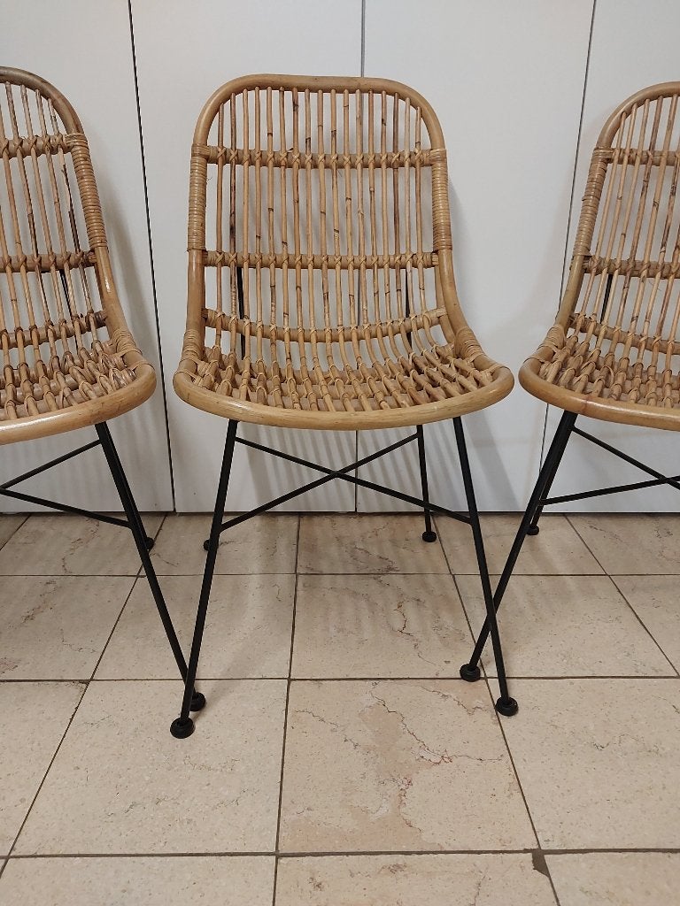 Rotan eetkamerstoel, Ophalen, Bruin, Zo goed als nieuw, Metaal