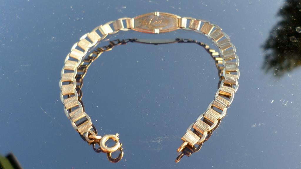 Bracelet d'identité "Léa" plaqué or, Bijoux, Sacs & Beauté, Bijoux anciens, Enlèvement ou Envoi, Or, Bracelet