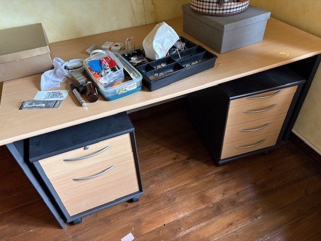 Bureau met 2 ladenblokken, Huis en Inrichting, Ophalen, Gebruikt, Hout, Bureau-kast combinatie