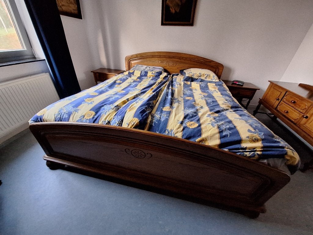 2-persoonsbed vol eik, Ophalen, Gebruikt, Bruin, Klassiek