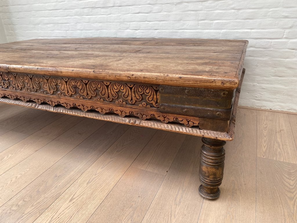 Indiase lage salontafel/chowki, Ophalen, Gebruikt, 100 tot 150 cm, Boho