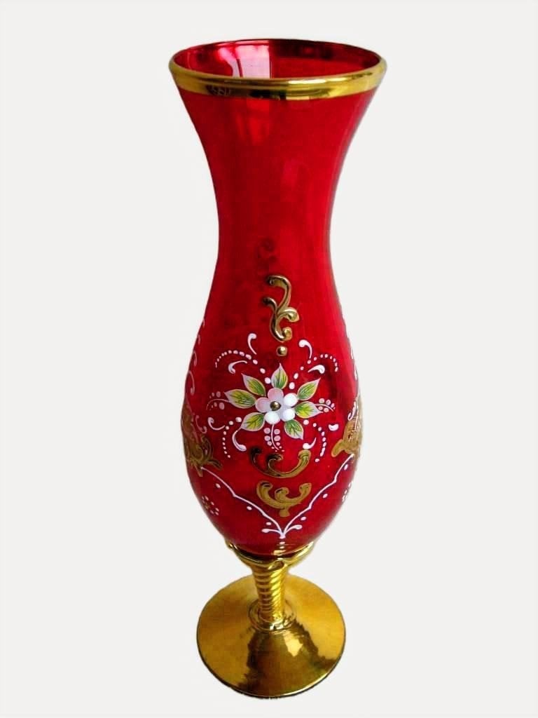 Victoriaanse Tsjechische Robijnrode knop vaas., Antiek en Kunst, Ophalen