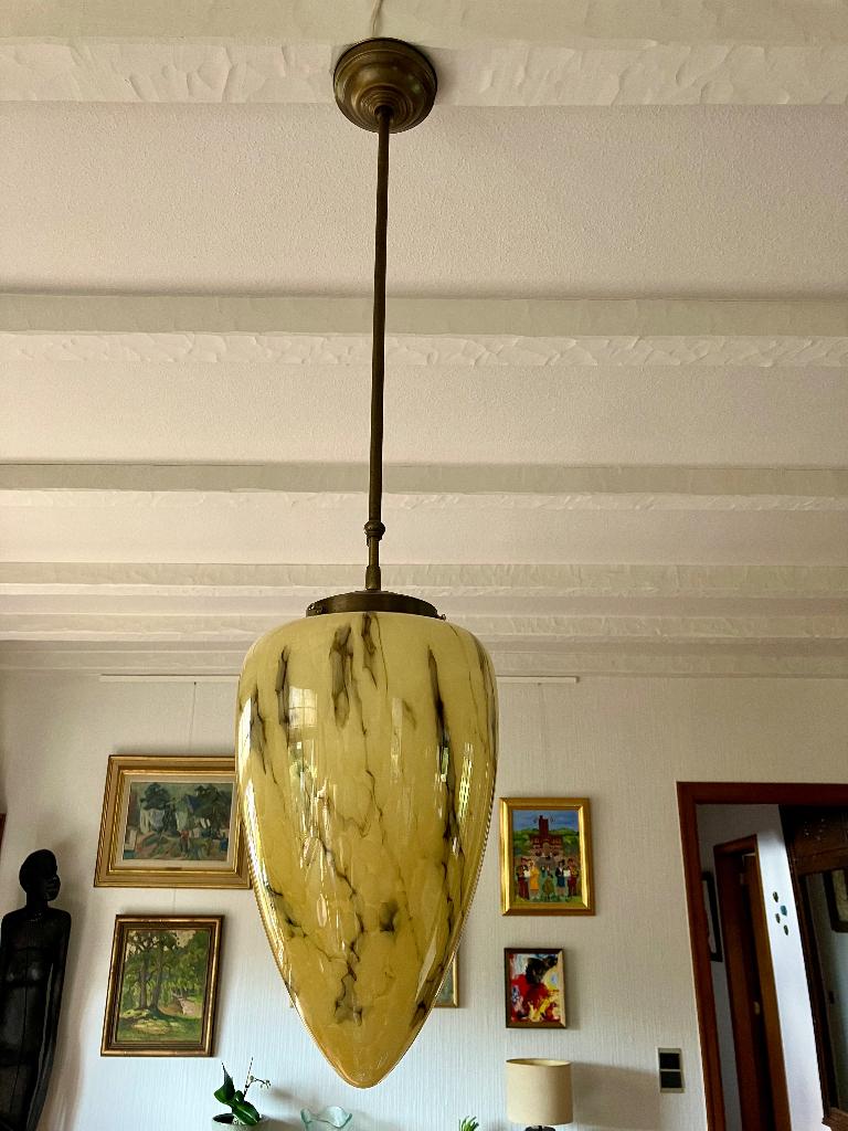 Unieke Art deco verstelbare hanglamp ., Enlèvement, Comme neuf, Verre, Art deco/ Bauhaus