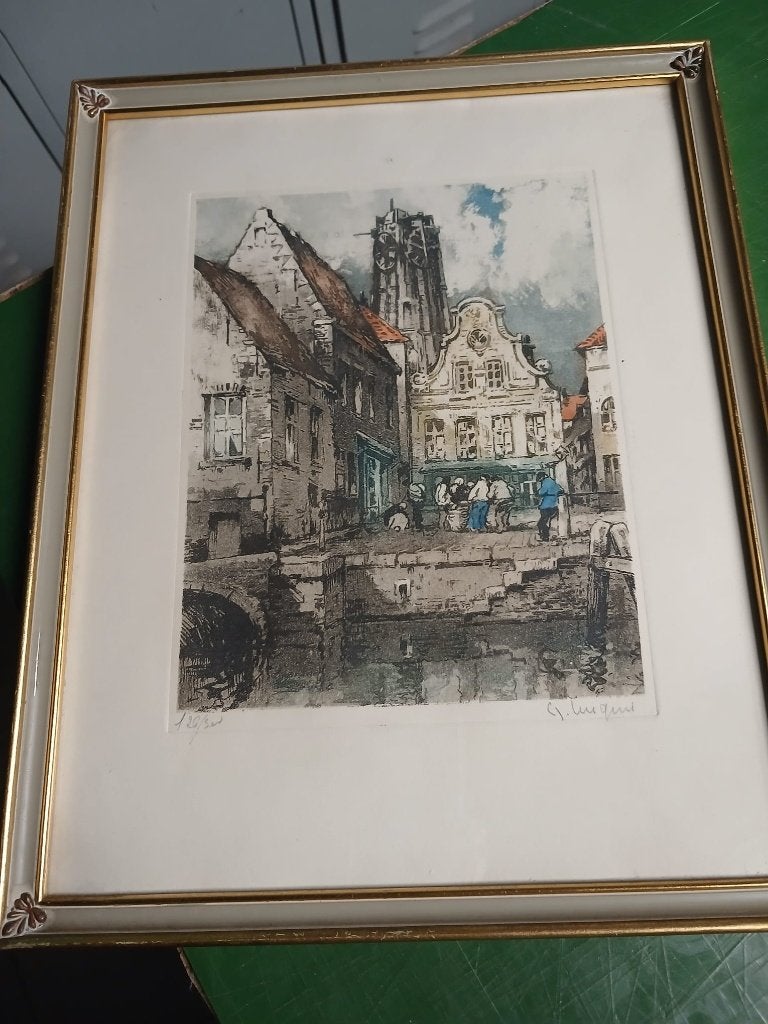 Gesigneerde ets Van Mechelen door Jean Ferdinand Luigini, Antiek en Kunst, Kunst | Etsen en Gravures, Ophalen of Verzenden, Ets