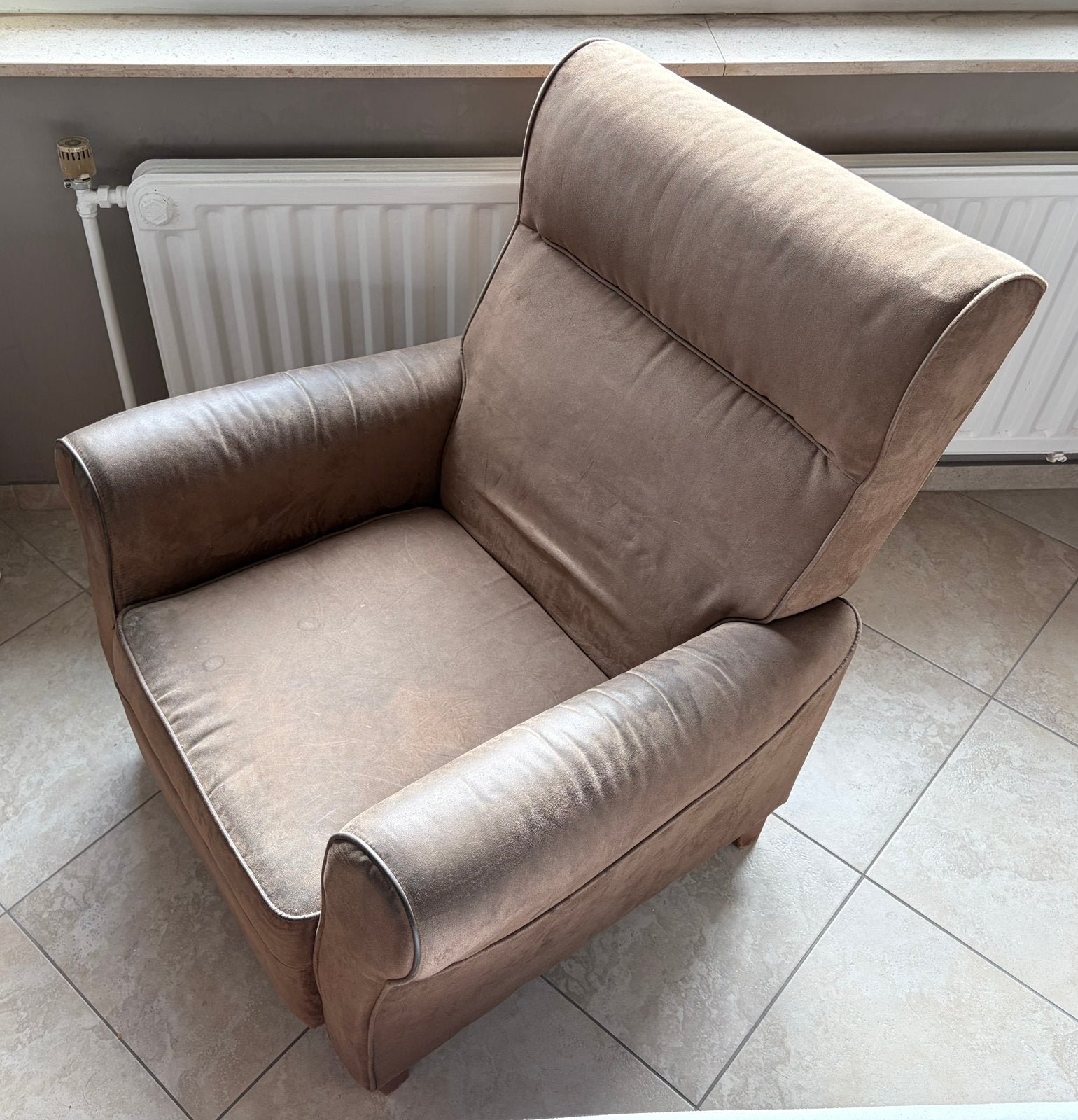 Fauteuil relax inclinable marron/taupe avec repose-pieds, Maison & Meubles, Enlèvement, Utilisé, Une personne, Tissus
