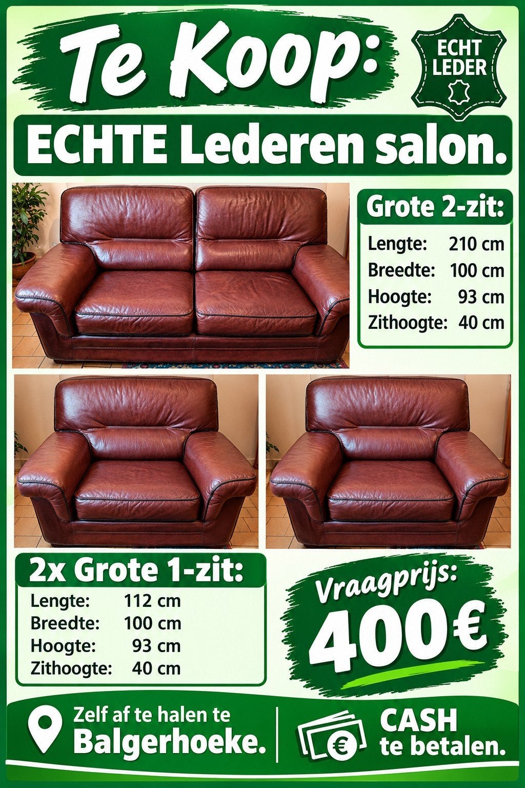 Zeer goede lederen salon., Ophalen