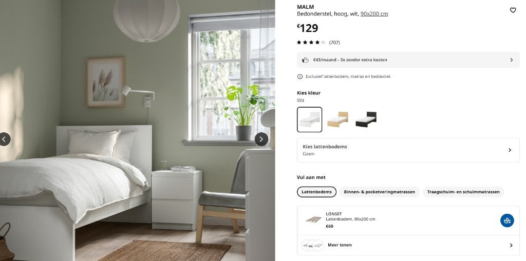 Bed - Malm Ikea, Huis en Inrichting, Slaapkamer | Bedden, Ophalen, Gebruikt, 90 cm, Eenpersoons