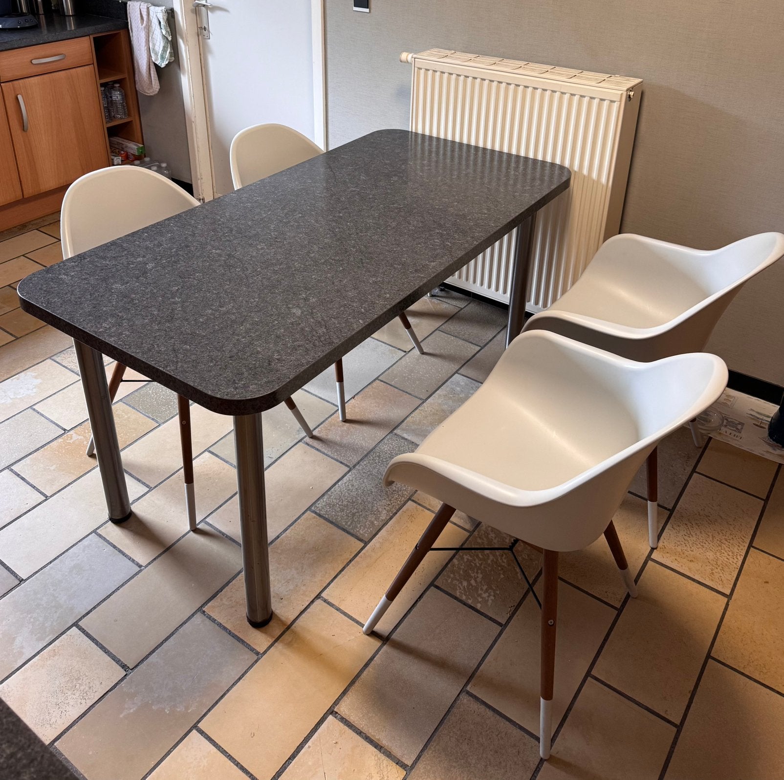 4 stoelen + tafel, Tuin en Terras, Ophalen, Gebruikt