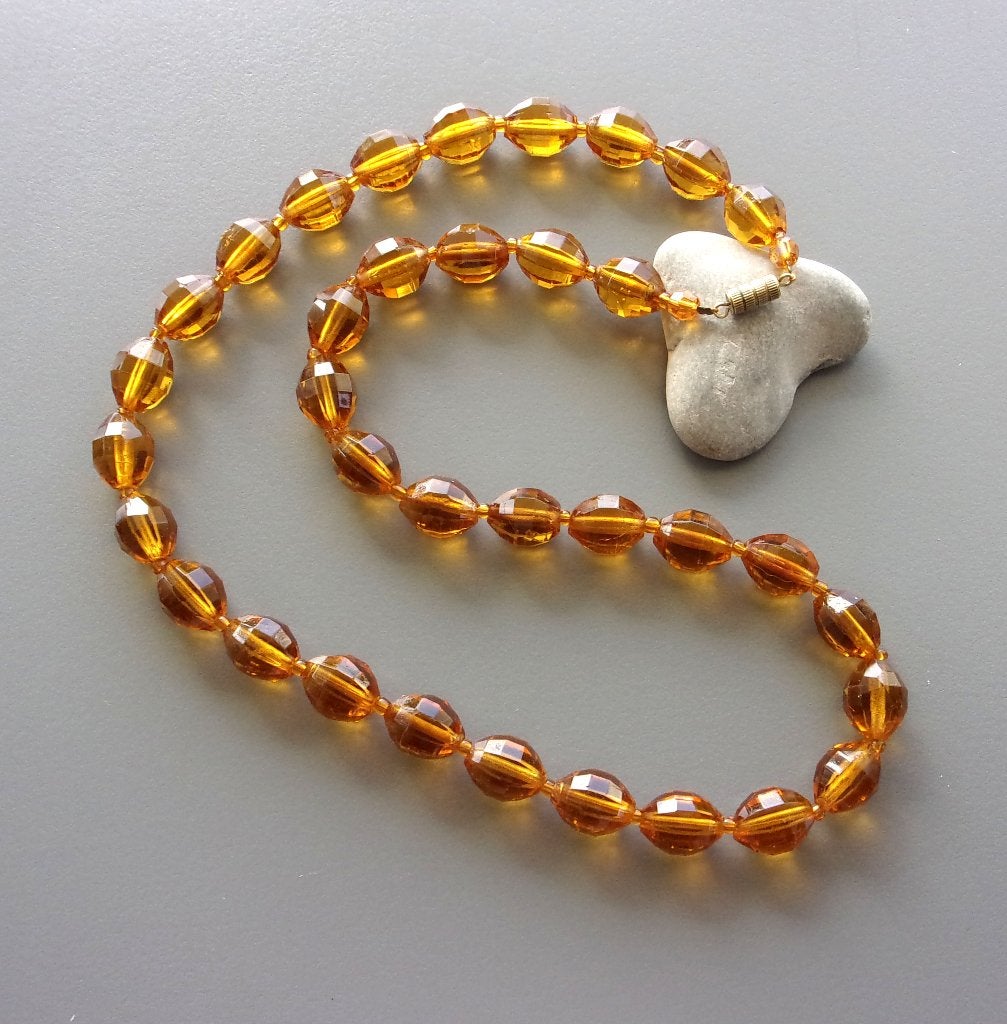Collier vintage en verre à facettes des années '50 citrine, Enlèvement ou Envoi, Utilisé, Jaune, Autres matériaux