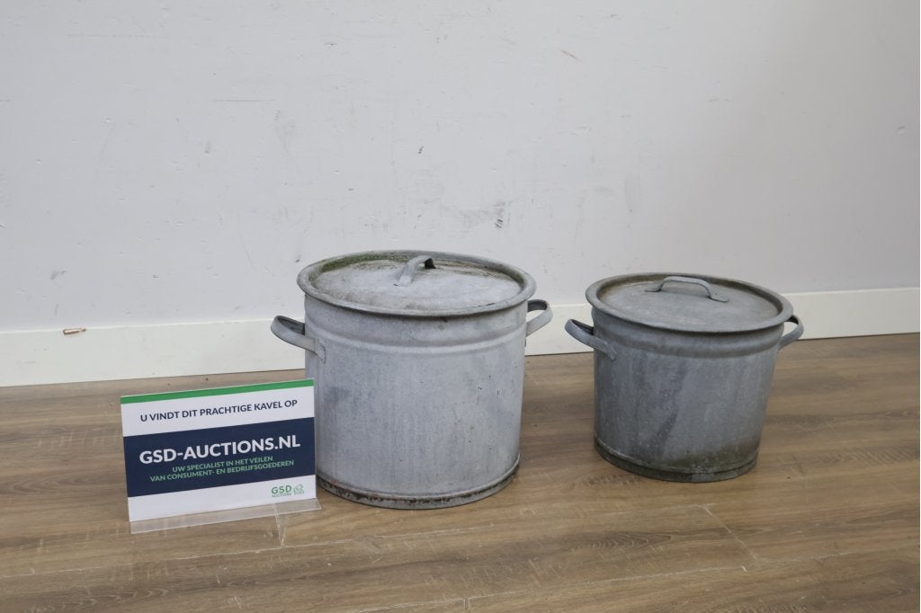 Set van 2 Vintage Zinken Pannen, Huis en Inrichting, Keuken | Potten en Pannen, Ophalen of Verzenden