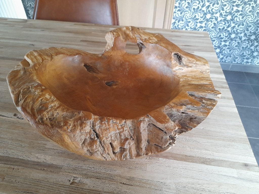 Bol en bois de teck - Bol en teck 40 cm, Enlèvement ou Envoi, Comme neuf, Bois, Balance
