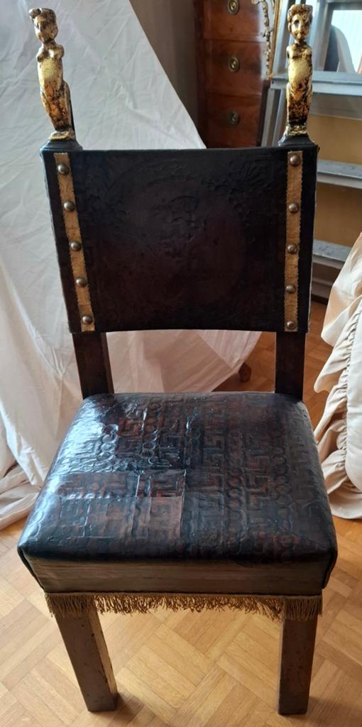 Chaise ancienne dessus cuir., Antiquités & Art, Curiosités & Brocante, Enlèvement