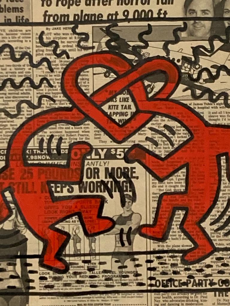 Keith Haring (After) : tekening op krantenpapier, Ophalen of Verzenden