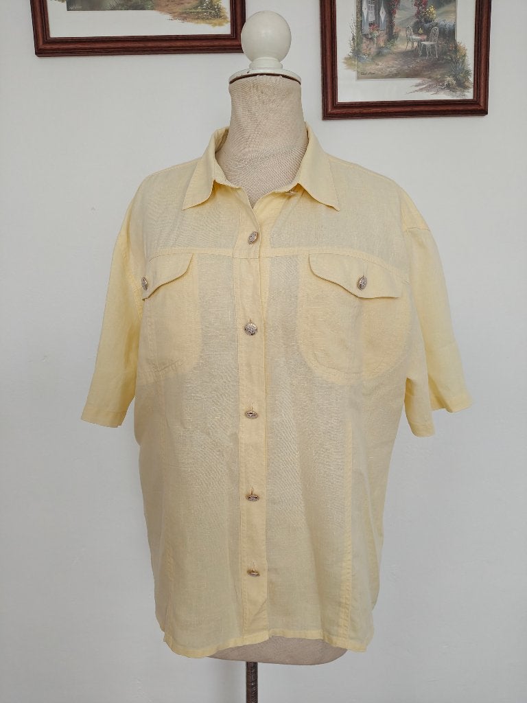 Chemisier/Manches Courtes/Boutonnée/Jaune Clair, Porté, Taille 42/44 (L), Gigue, Jaune