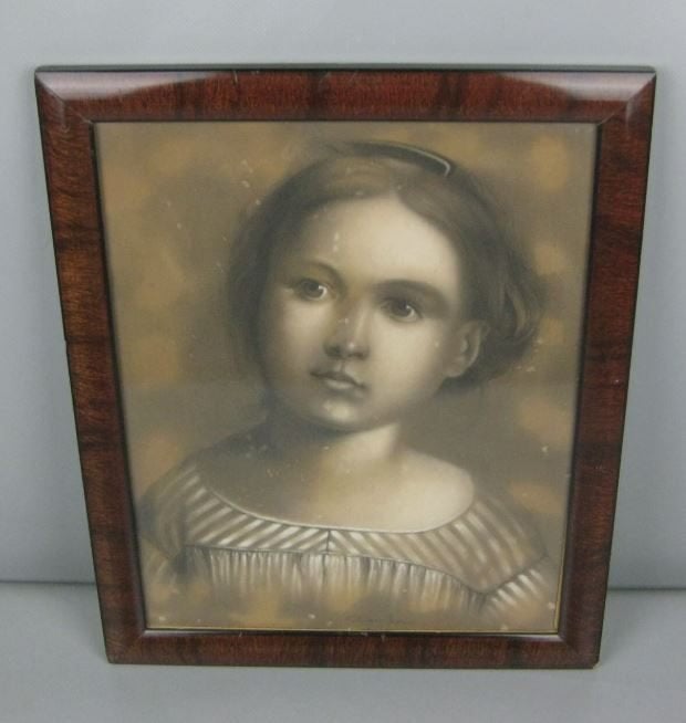 antieke tekening portret meisje  1870-1890, Ophalen, Tekening, Gemengde techniek, Handgemaakt