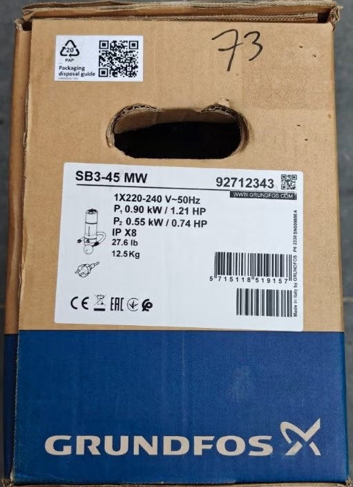 Grundfos SB3-45 MW regenwaterpomp NIEUW, Ophalen, Nieuw, Elektrisch