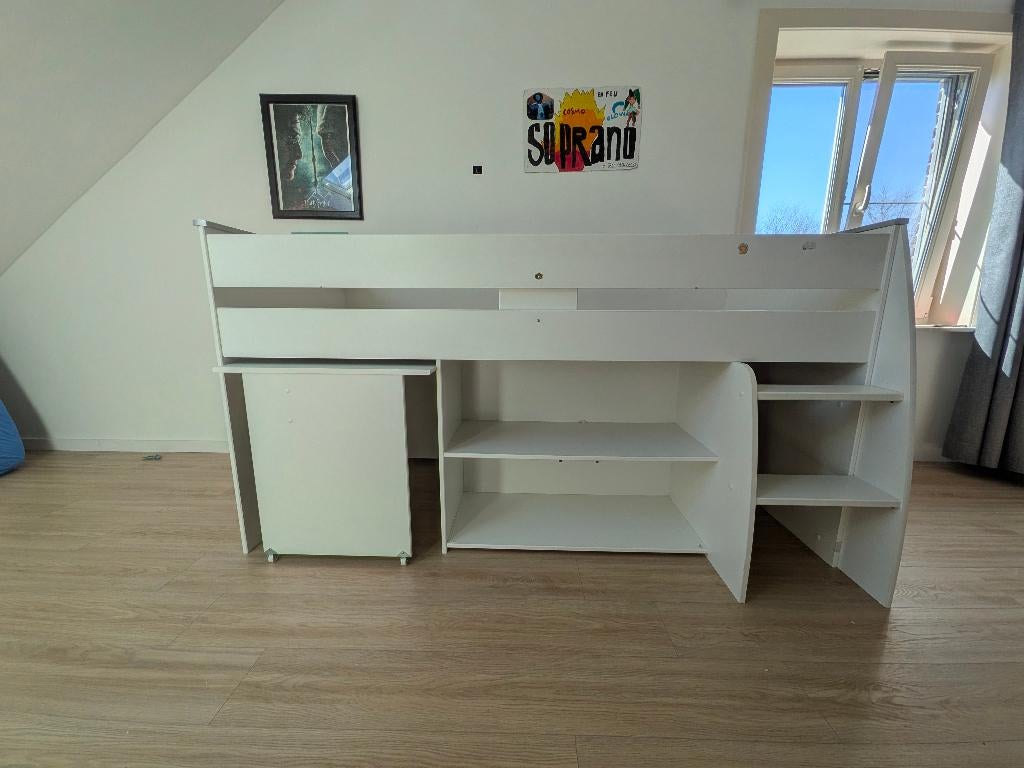 Lit mezzanine enfant 90x200 avec bureau intégré + rangement, Ophalen, Gebruikt, Hoogslaper