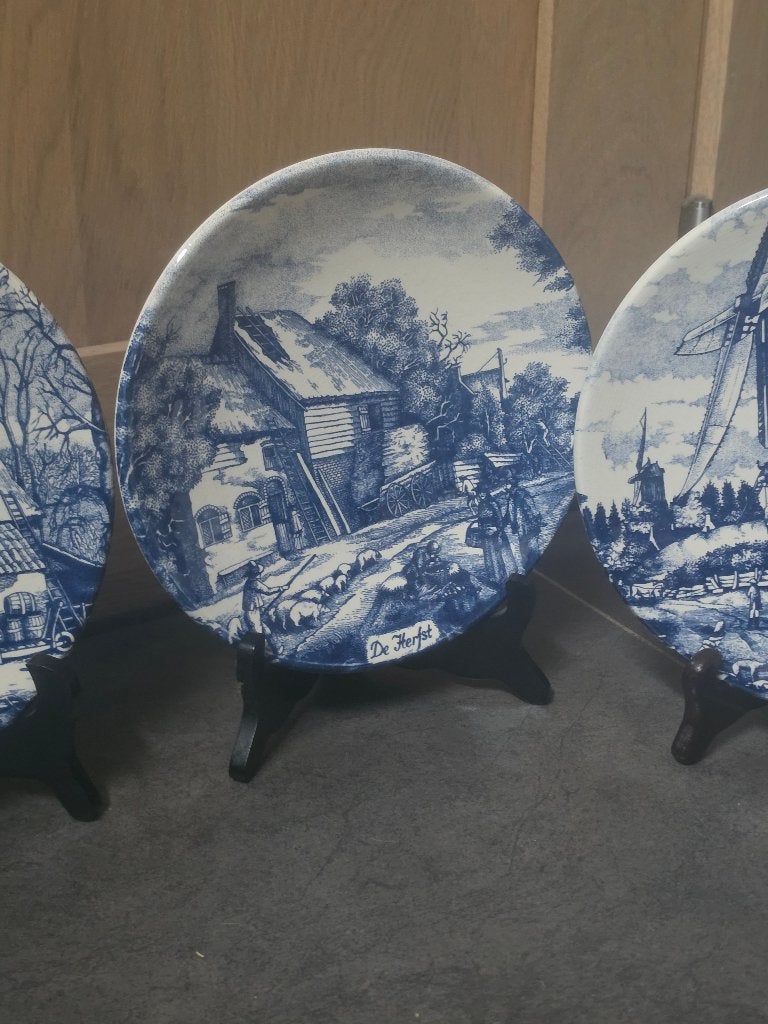 Set van 4 Delfts Blauwe jaargetijden borden – Chemkefa, Ophalen of Verzenden